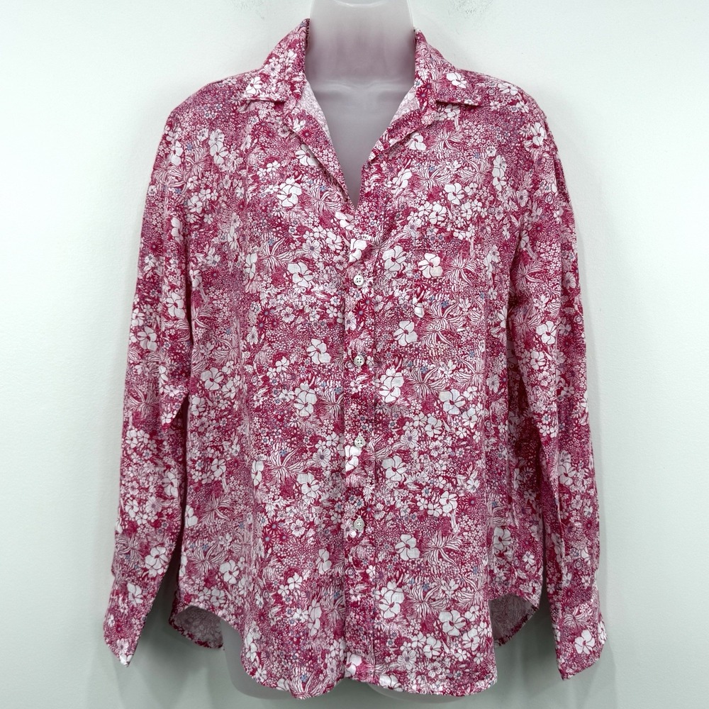Frank & Eileen Eileen 100% Linen Shirt Women XS Floral Preppy Coastal Beachy